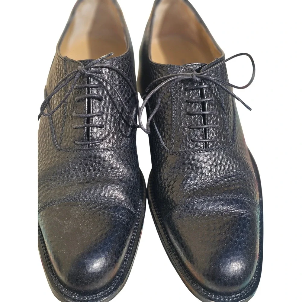 R. Martegani Boutique Black Pebbled Leather Cap Toe Oxfords Men's Size 10 M